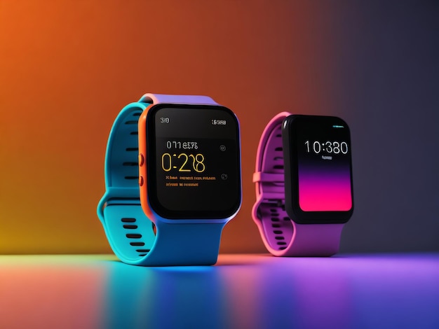 Smartwatch generici isolati su sfondo colorato illustrazione 3D