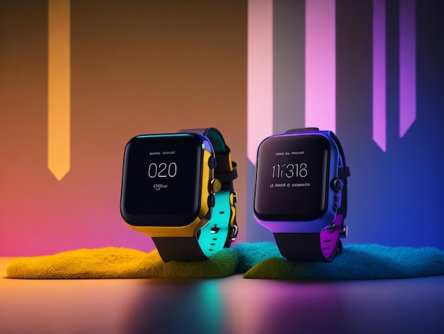 Smartwatch generici isolati su sfondo colorato illustrazione 3D