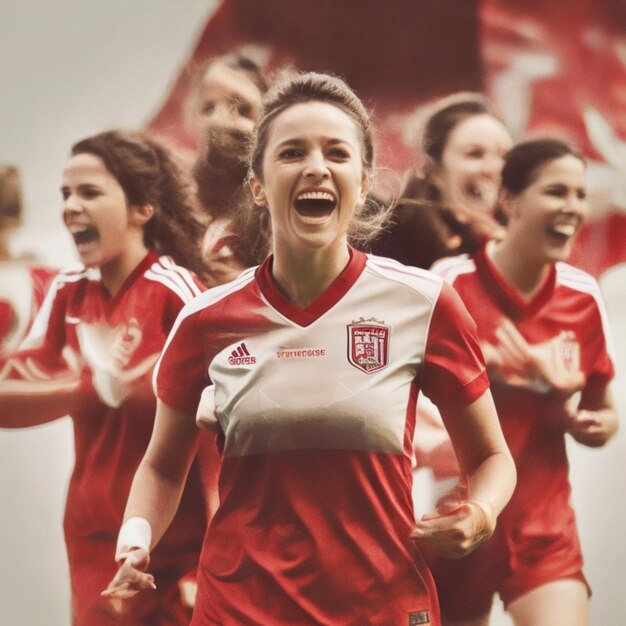 smilee della squadra di calcio femminile celebra la vittoria