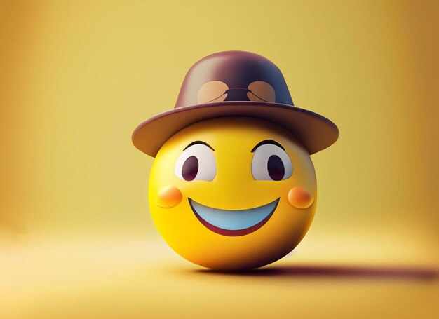 Smiley Emoji che indossa un cappello su uno sfondo giallo Giornata mondiale del sorriso