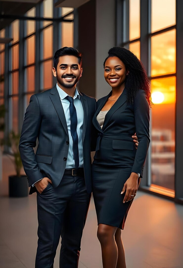 Smiling Business Professionals in a Modern Office
