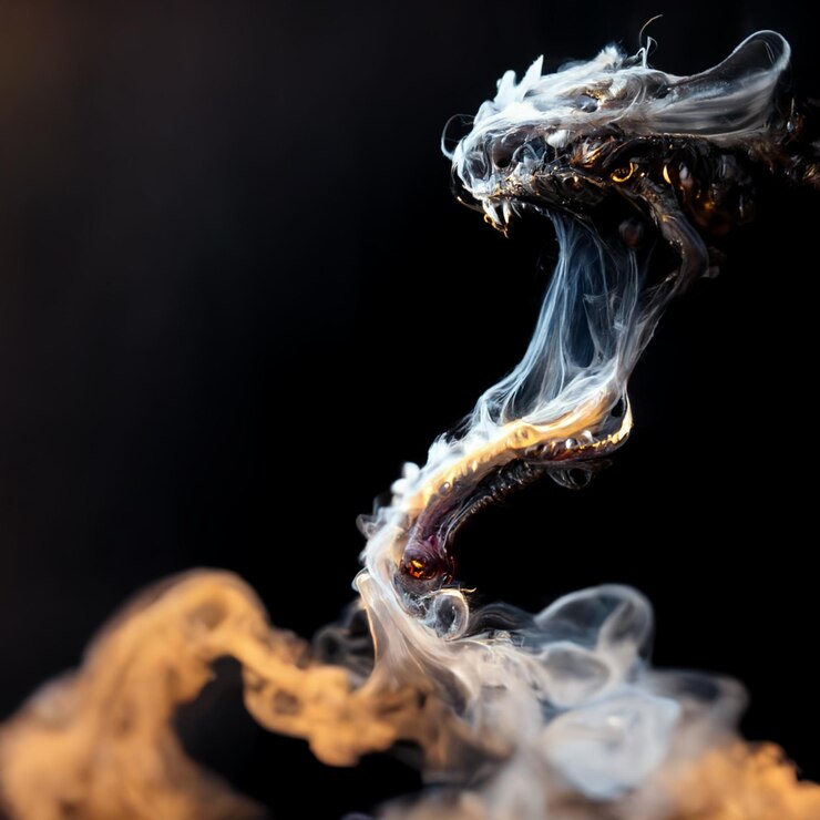 Photo smoke billowing from a cigarette with a dragon like head generative ai