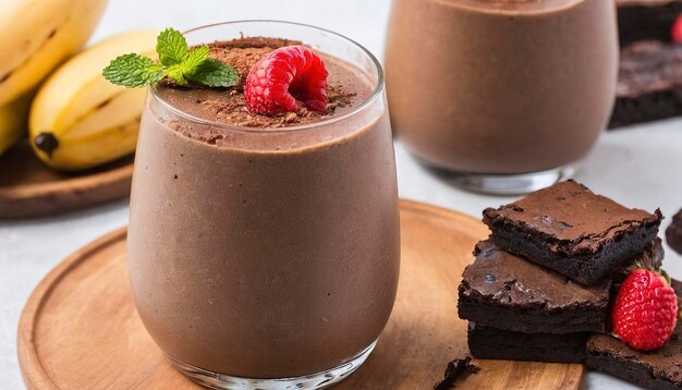 Smoothie al cioccolato con un brownie sopra