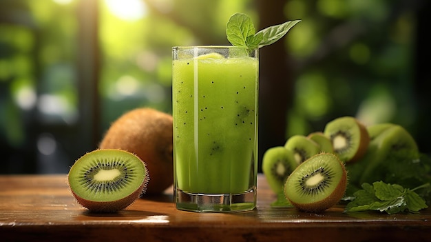 Smoothie di kiwi freschi in vetro