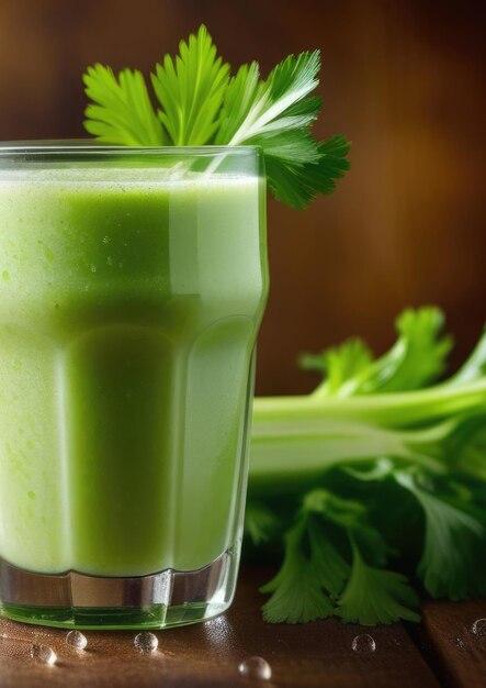 Smoothie di sedano verde sano smoothie di dieta per la perdita di peso alimentazione e nutrizione sana prodotti biologici disintossicanti smoothie verde banner verticale