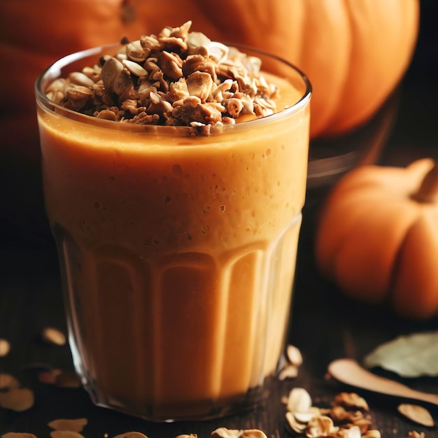 Smoothie di zucca con granola in cima