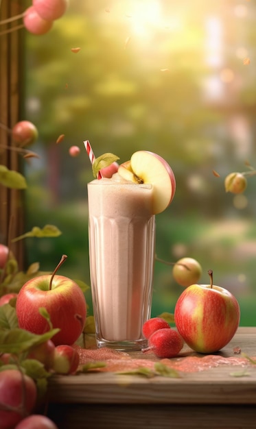 Smoothie fresco Apple lassi con frutta Apple in studio background ristorante con giardino