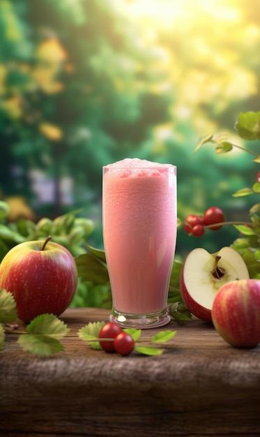Smoothie fresco Apple lassi con frutta Apple in studio background ristorante con giardino