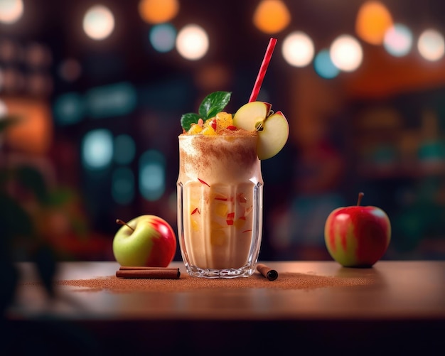 Smoothie fresco Apple lassi con frutta Apple in studio background ristorante con giardino