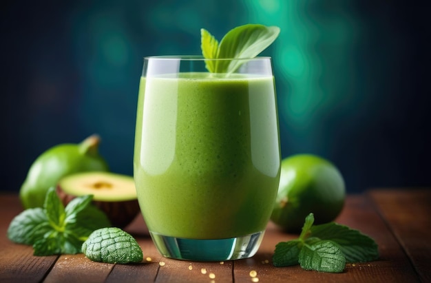 Smoothie verde sano fatto di frutta e verdura fresca smoothie dietetico per la perdita di peso cibo sano e nutrizione prodotti biologici