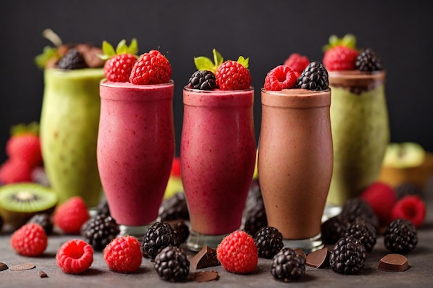 Smoothies con bacche fresche e cioccolatine selettive