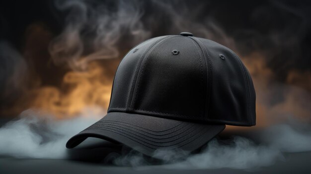 Snapback nero su sfondo di fumo scuro Cappuccio da baseball vuoto per il tuo design Cappuccio da cappello per il tuo logo identità del marchio ecc.