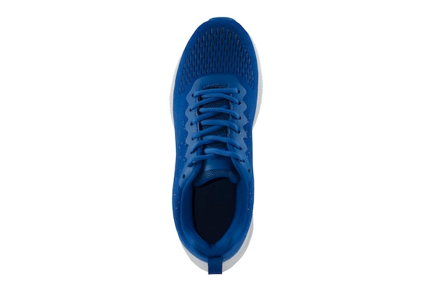 Sneaker blu in tessuto su sfondo bianco Scarpe sportive