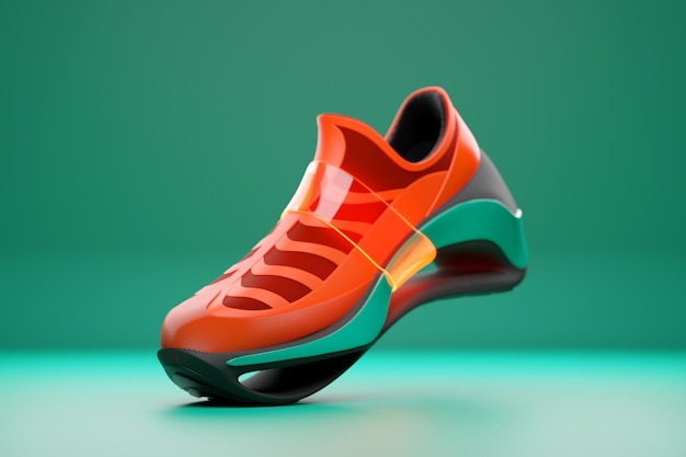 Sneaker rossa premium 3d Render su sfondo verde