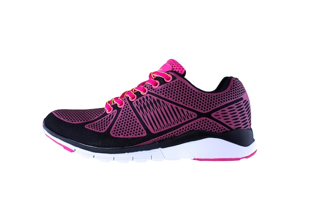 Sneakers rosa nero Scarpe sportive vista laterale su sfondo bianco