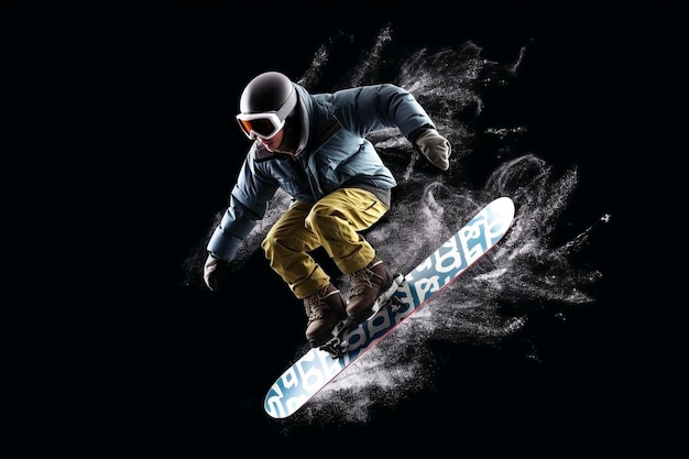 Snowboarde che salta in aria creato con l'intelligenza artificiale generativa