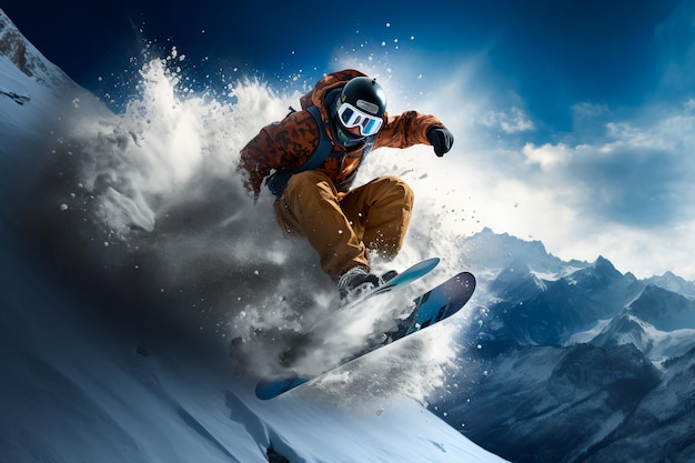 Snowboarder Sport invernali Neve e atmosfera invernale Sfondo sfondo AI Generato