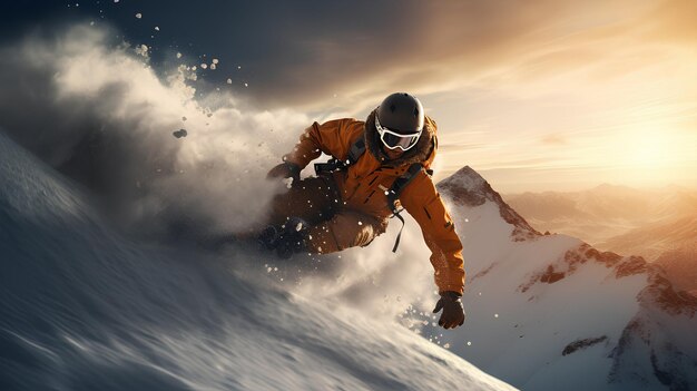 snowboarder sul pendio di montagna