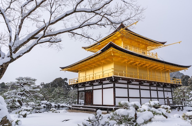 Snowy Kinkakuji Temple in inverno Famosa attrazione turistica a Kyoto in Giappone Il padiglione d'oro