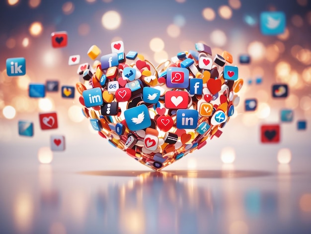 Social Media come e icone del cuore Sfondo vibrante