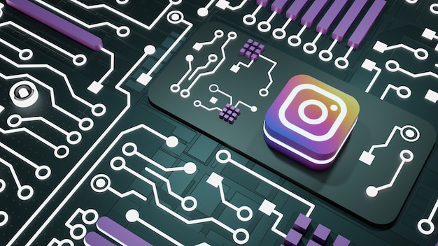 Social media di Instagram con sfondo di circuiti di luce al neon