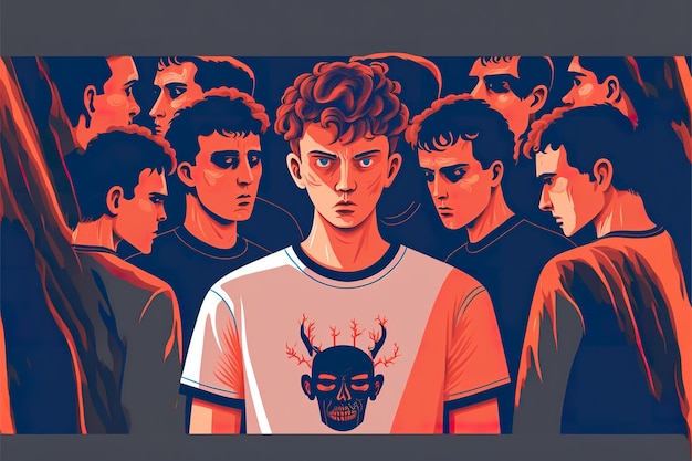 Sociopatico in un gruppo di persone illustrazione piatta