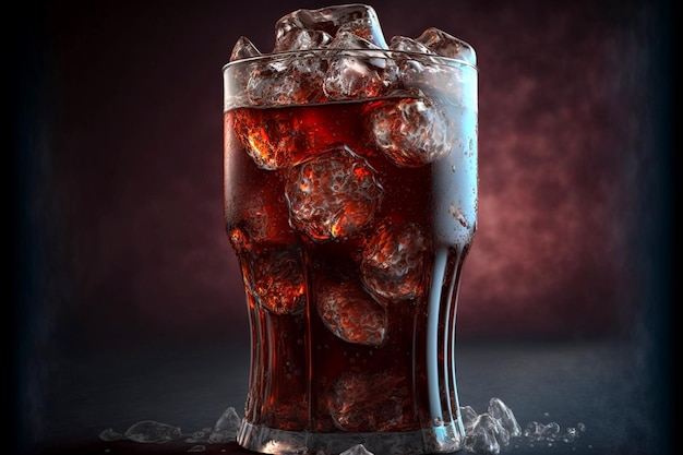 Soda fredda come coca cola in una tazza con cubetti di ghiaccio