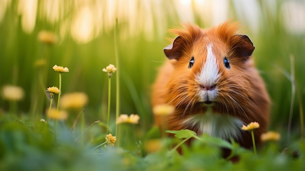 soffice cavia in erba verde vicino ritratto