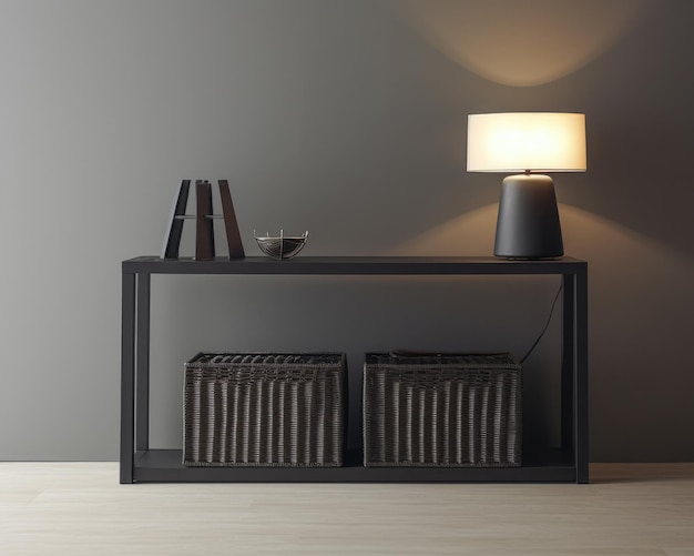 Sofisticato tavolo console nero moderno con illuminazione ed arredamento eleganti