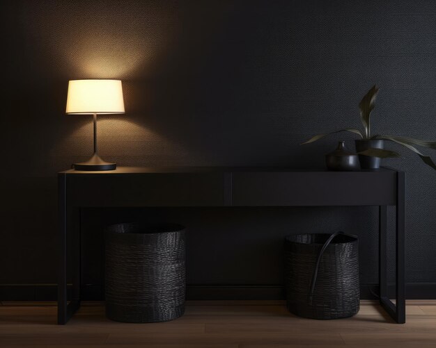 Sofisticato tavolo console nero moderno con illuminazione ed arredamento eleganti