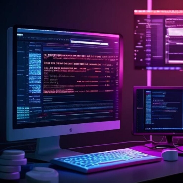 Photo software development background with codding _ai_generated
