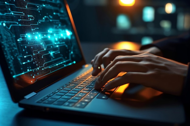 Software Development Concept Programmer Coding con JavaScript su Laptop AI