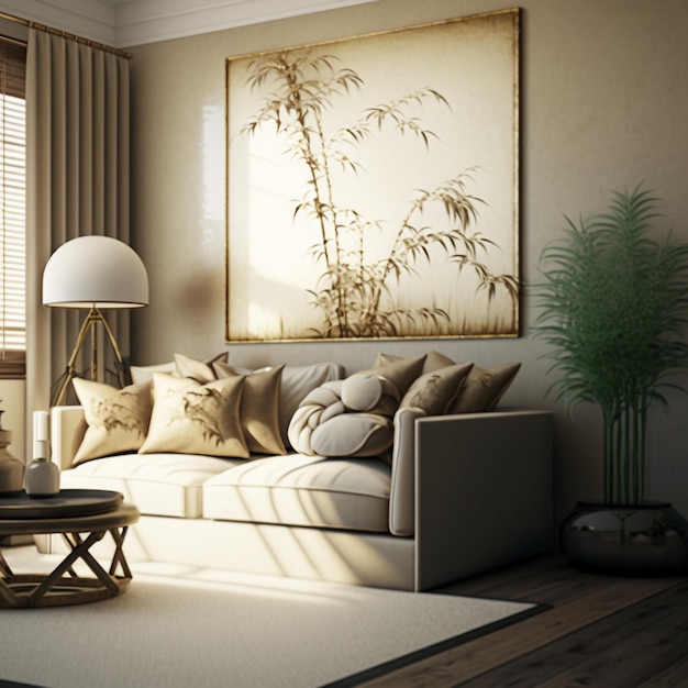 soggiorno arafed con un divano generativo ai