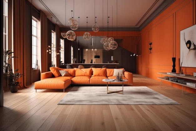 Soggiorno classico con divani moderni pareti color pastello grandi finestre grande spazio aperto alle pareti