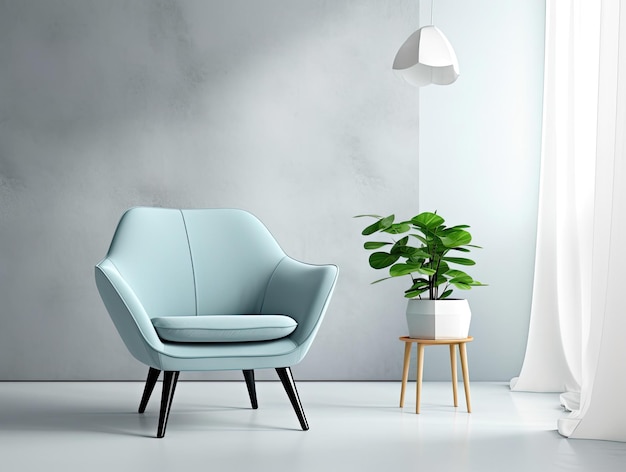 Soggiorno interno con sedia e decorazioni Design scandinavo IA generativa