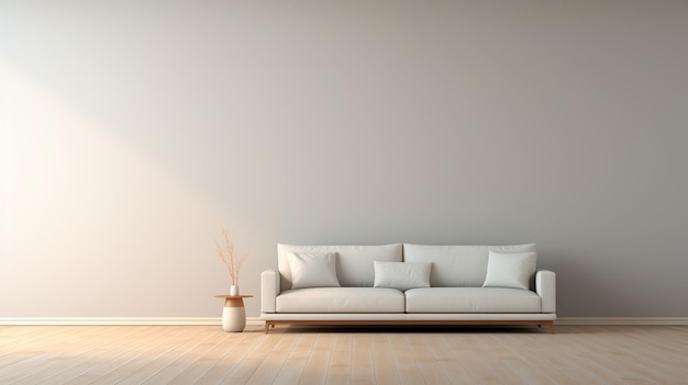 Soggiorno minimalista con sfondo grigio paesaggio divano