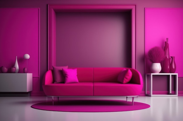 Soggiorno minimalista Sfondo in tono magenta viva di lusso alla moda