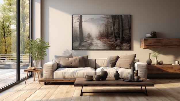 soggiorno moderno con divano e cuscini mockup