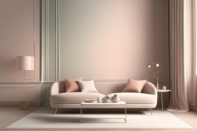 soggiorno moderno con divano vuoto e divano rosa nella stanza di mezza età 3 d renderinglivi moderno