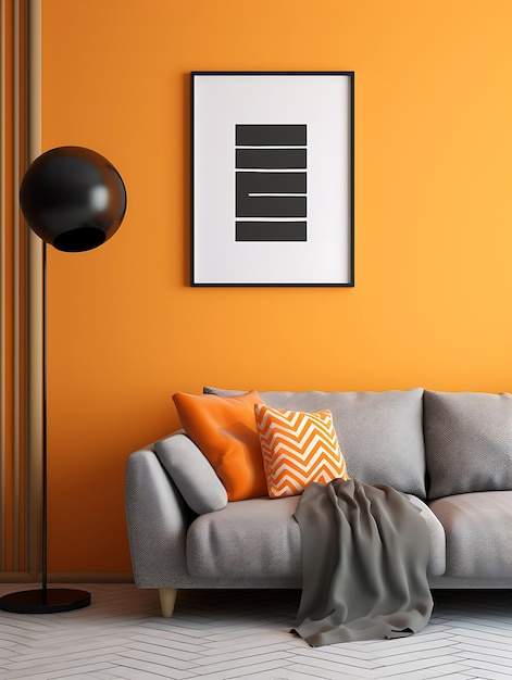 soggiorno moderno con parete di colore giallo IA generativa