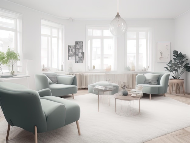 soggiorno moderno con poltrona divano bianco e interior design con pavimento in parquet