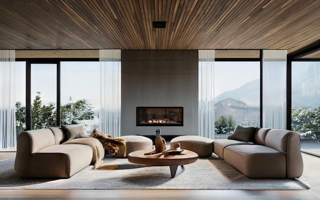 Soggiorno moderno e di lusso con mobili minimalisti