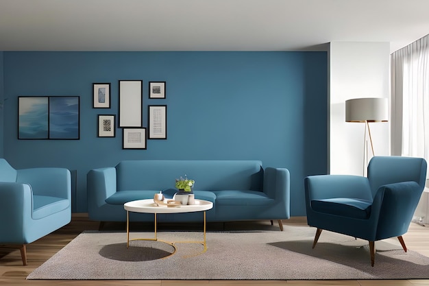 Soggiorno residenziale contemporaneo Sfondo parete colore polvere blu