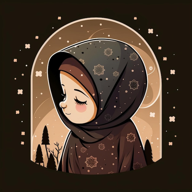 Sognando carina figlia hijab musulmana arte Eidal-Fitr