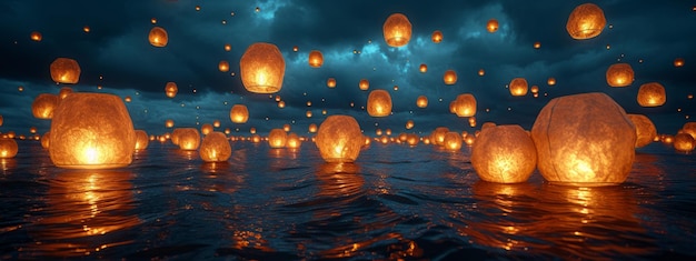 Sogni illuminati Un maestoso grappolo di lanterne galleggianti che trascende il cielo notturno