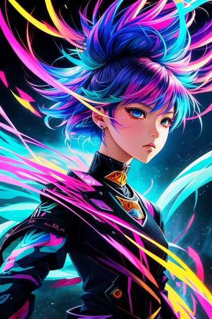 Sogno ad occhi aperti digitali Colori accattivanti di una ragazza di anime