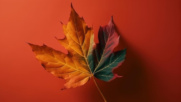 Sogno d'arte minimale d'autunno Caduta foglia d'acero su uno sfondo minimo colorato Generativo Ai