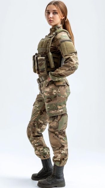 Soldata posa per una foto in uniforme militare