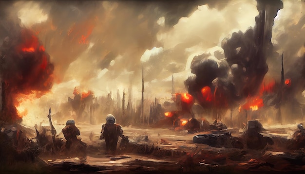 Soldati dopo la guerra nel campo di battaglia Illustrazione di arte digitale Pittura