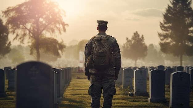 Soldato al cimitero giorno commemorativo rete neurale ai generato